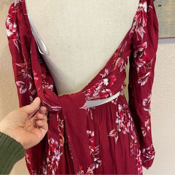NWOT Lulus Total Perfection Burgundy Floral Print Tie-Back Midi Dress - Picture 9 of 11